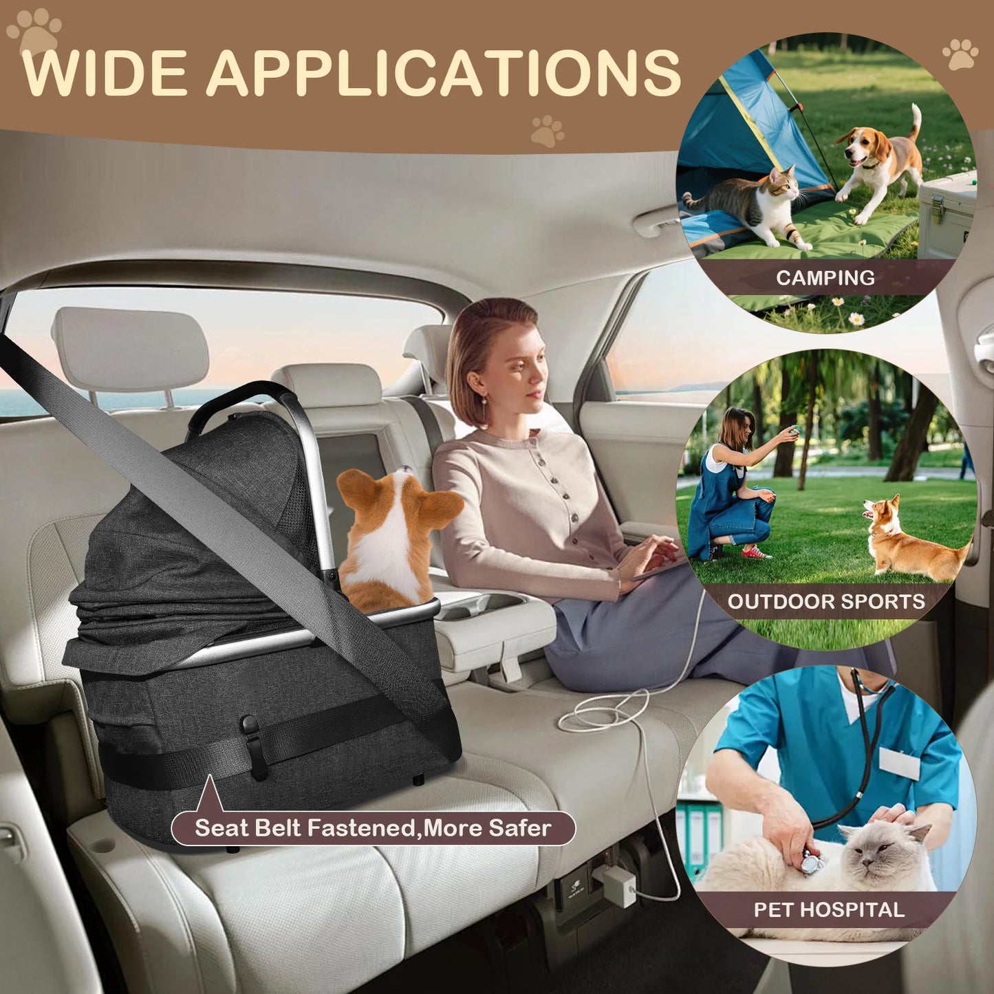 Foldable 4-Wheel Pet Stroller – Portable Dog & Cat Travel Carrier up to 50 lbs with Detachable Storage Bag