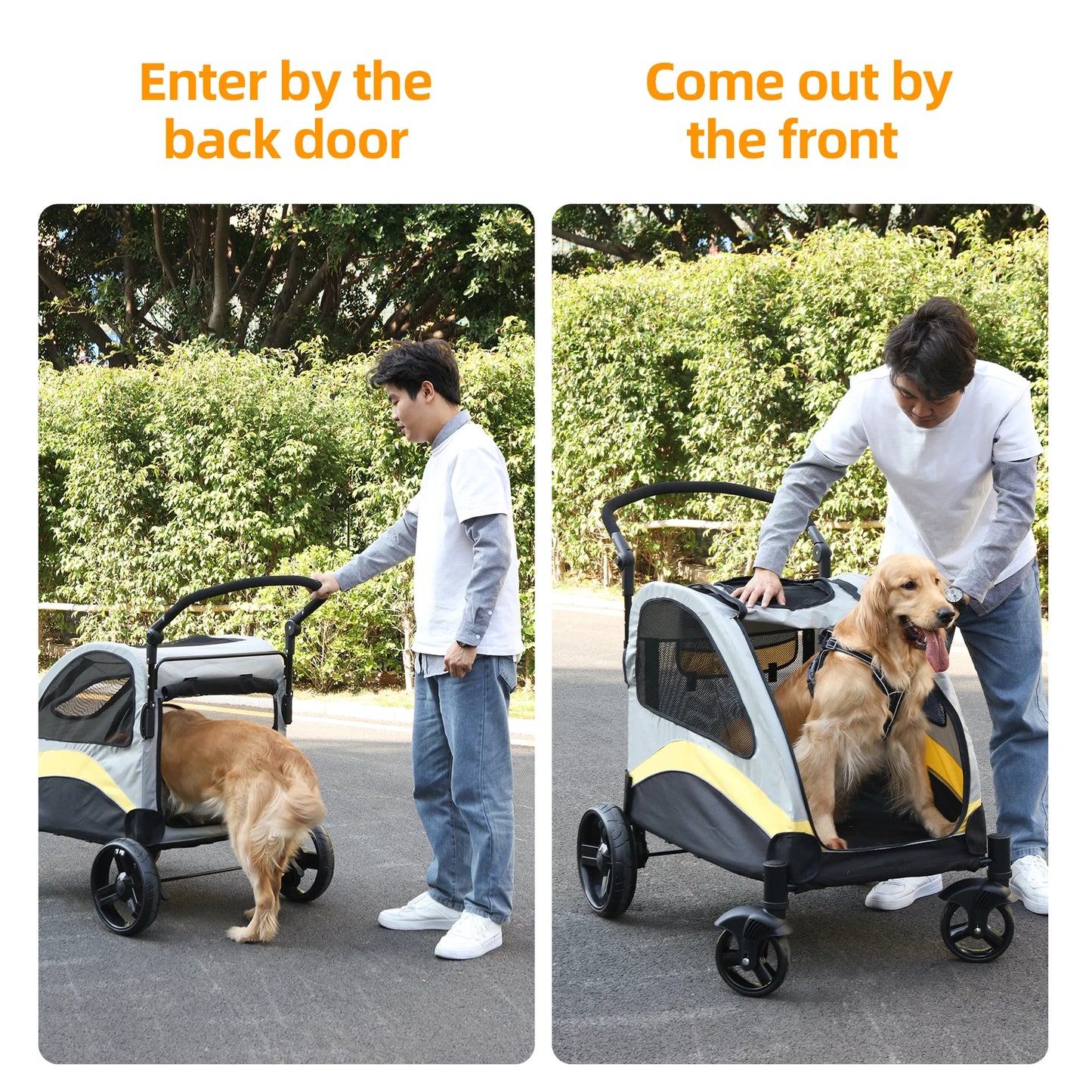 Ultra-Large Dog Stroller – 4-Wheel Foldable Pet Jogger Wagon | Outdoor Travel Cart up to 55kg