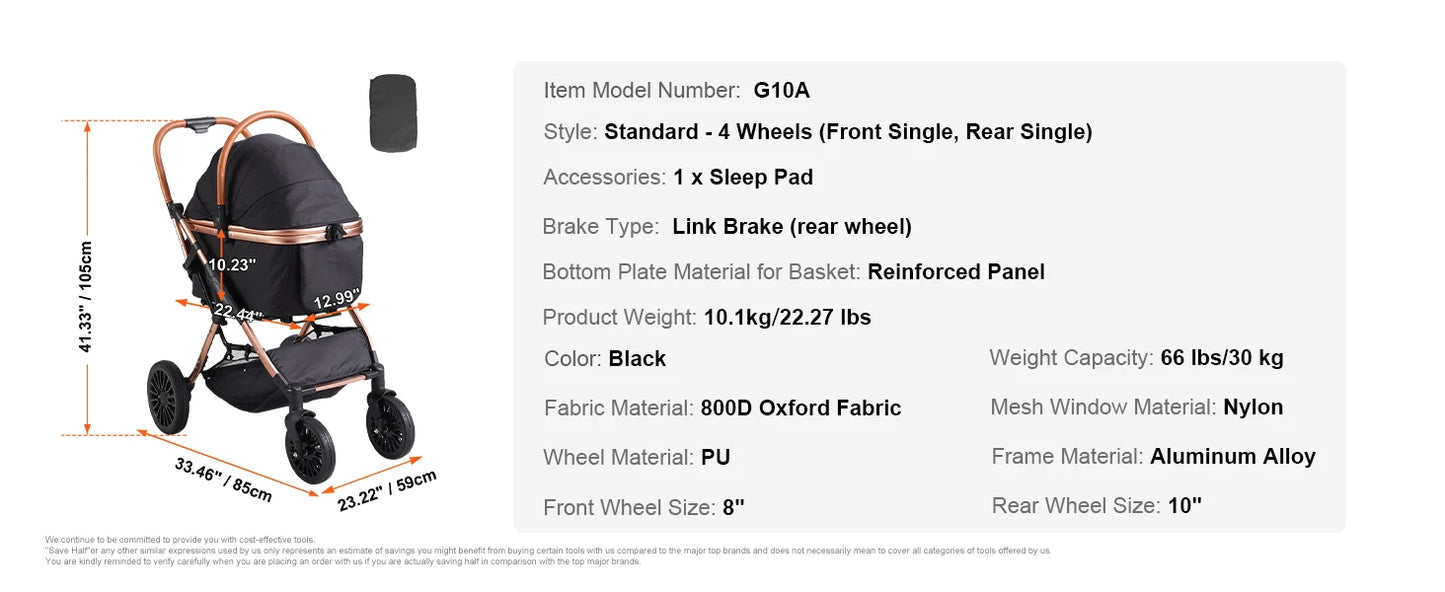 SucceBuy Foldable Pet Stroller – 66 lbs Dog & Puppy Carrier with Brakes and Storage Basket