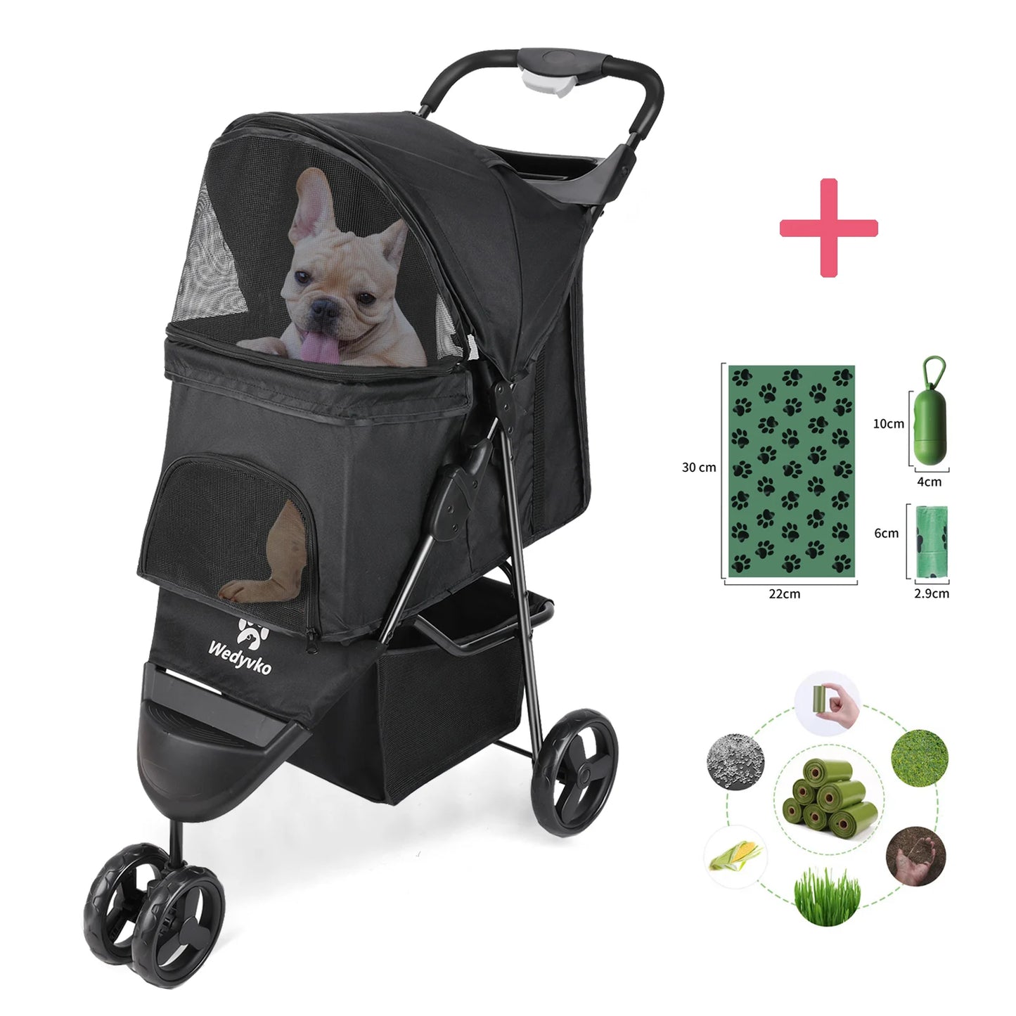 Foldable Luxury Pet Stroller – Three-Wheeled Universal Dog Cart for Outdoor Travel