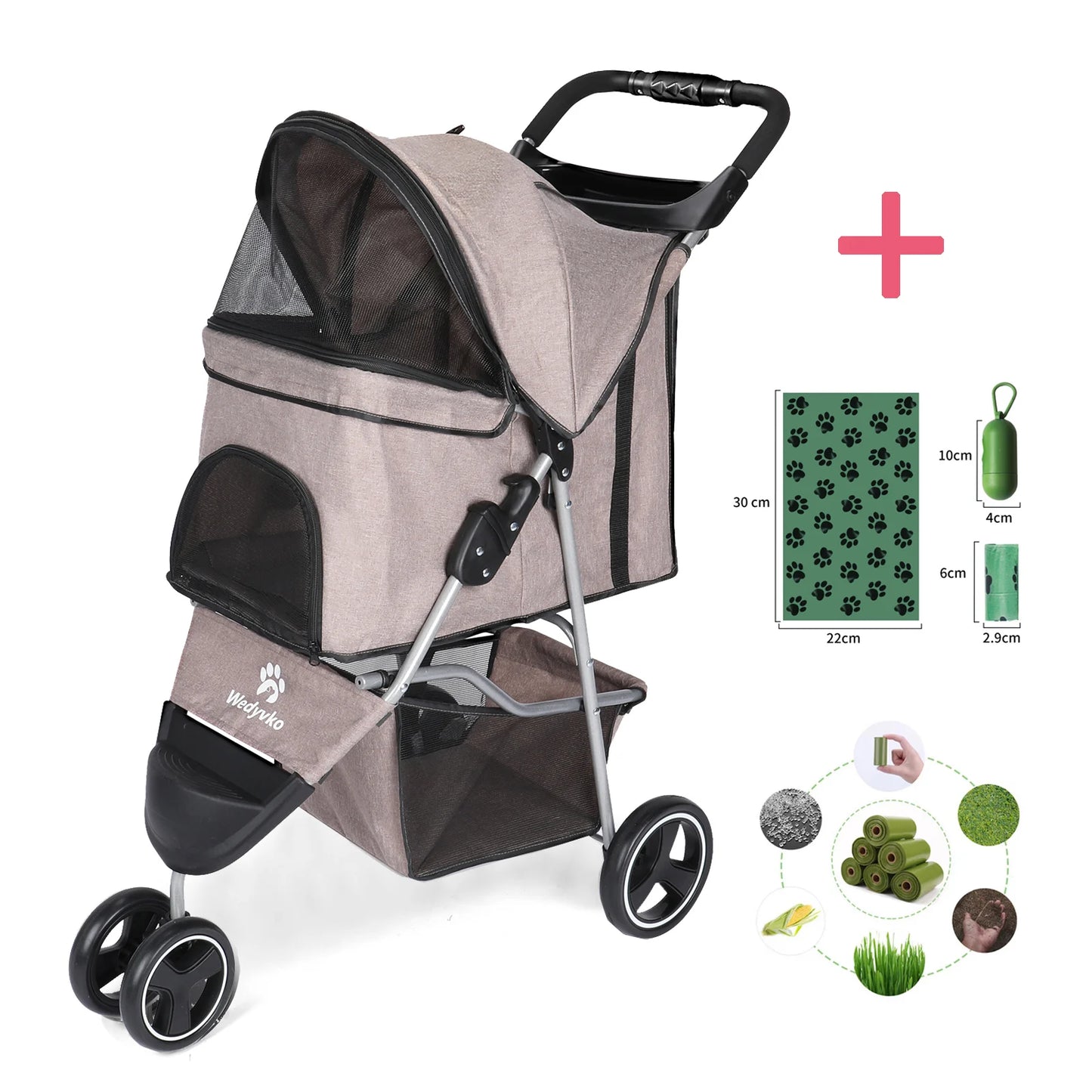 Foldable Luxury Pet Stroller – Three-Wheeled Universal Dog Cart for Outdoor Travel