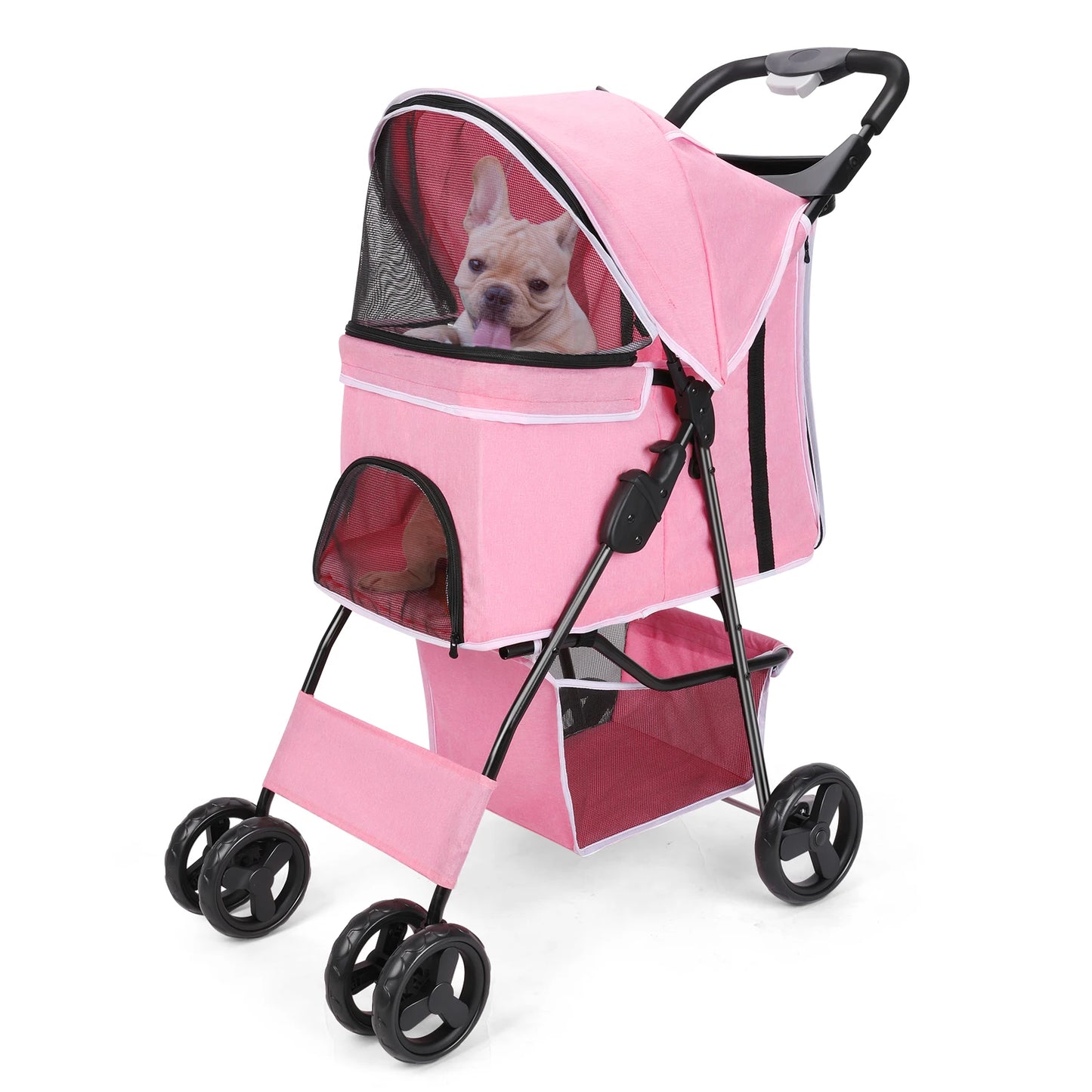 Lightweight Outdoor Pet Stroller – Foldable Breathable Dog & Cat Travel Pram with Universal Wheels