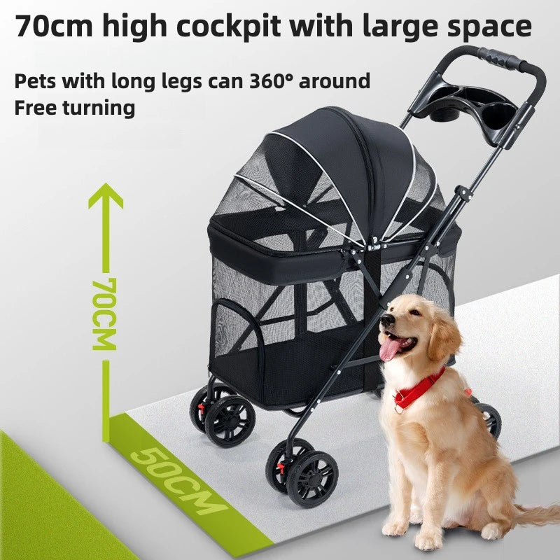 Breathable Pet Stroller – Lightweight Foldable Dog & Cat Carrier | Portable Ventilated Travel Stroller