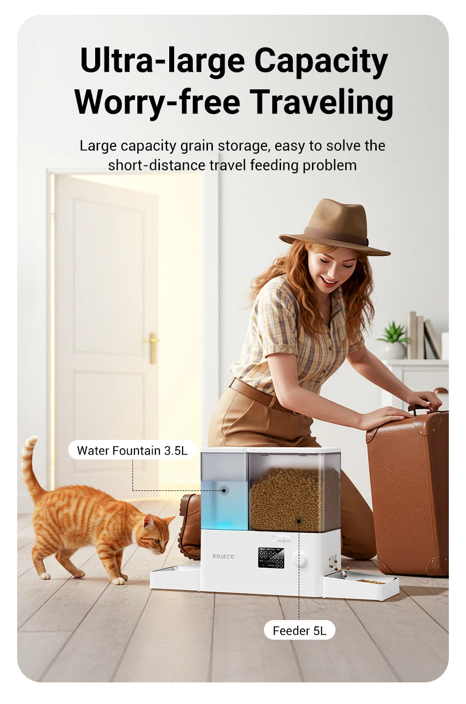 ROJECO 2-in-1 Automatic Pet Feeder & Water Fountain – 8.5L Dog Food Dispenser with Button Control