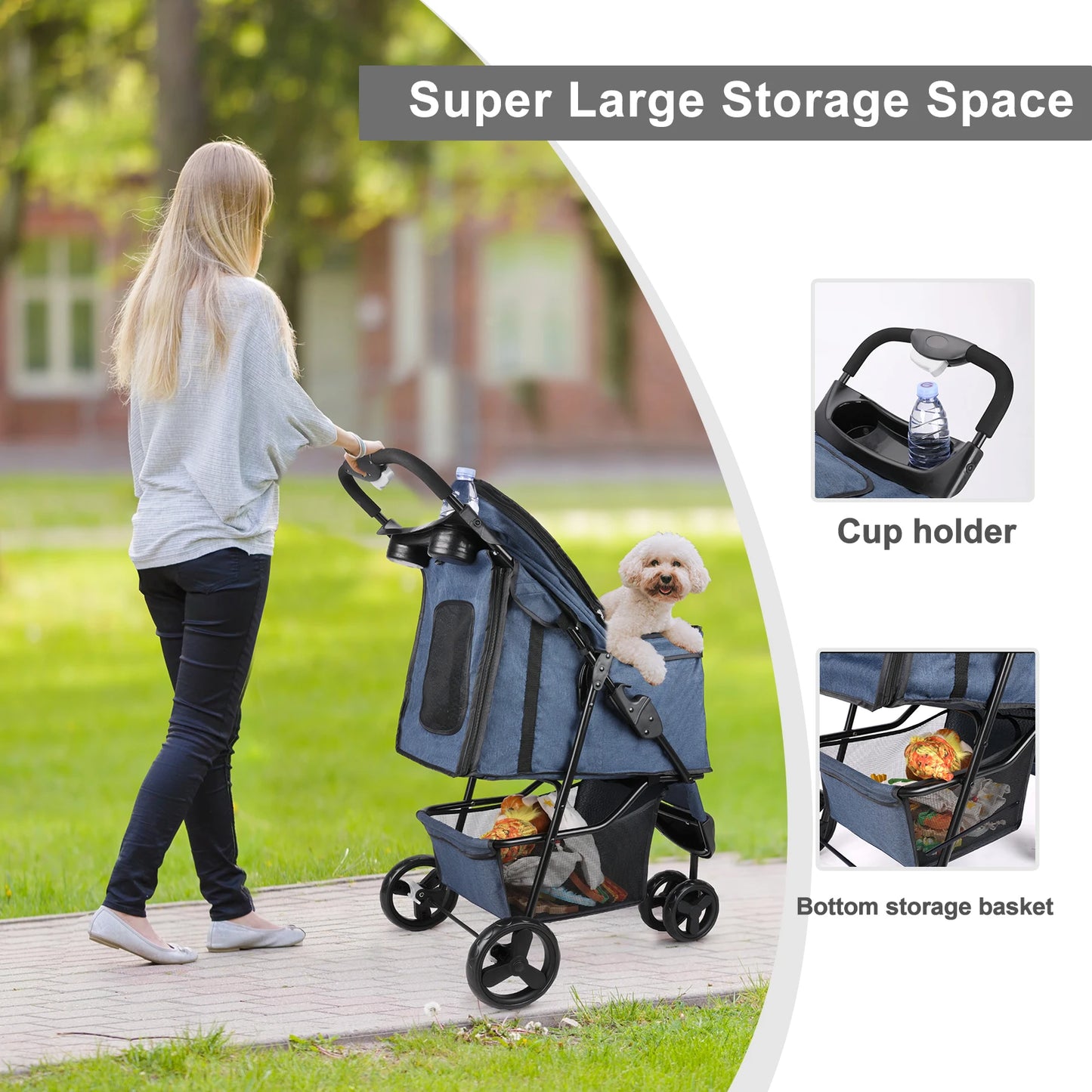 Foldable Luxury Pet Stroller – Three-Wheeled Universal Dog Cart for Outdoor Travel