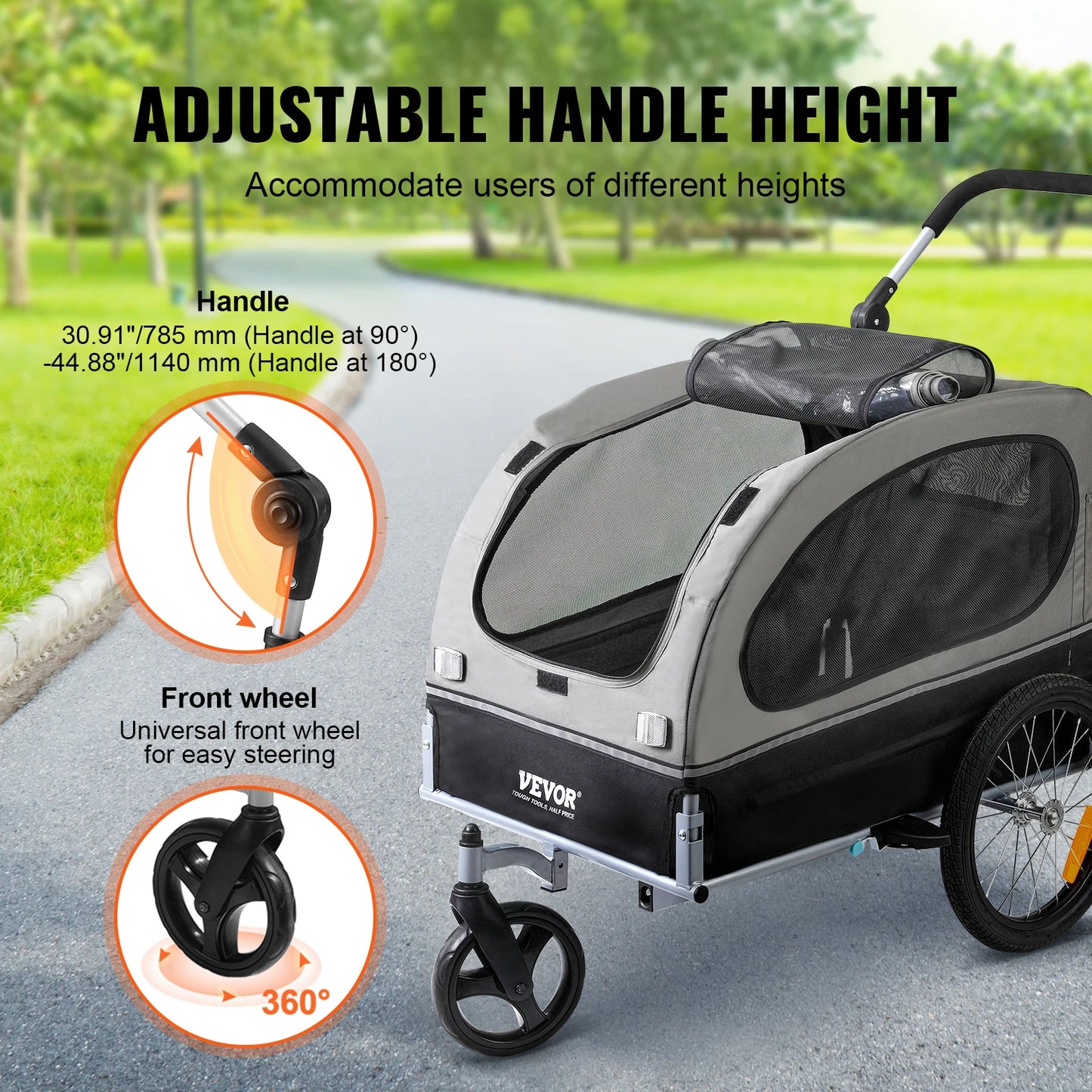 SucceBuy 2-in-1 Pet Stroller & Bike Trailer – Foldable Dog Cart with Reflectors, Wheels & Bicycle Coupler (88 lbs Capacity)