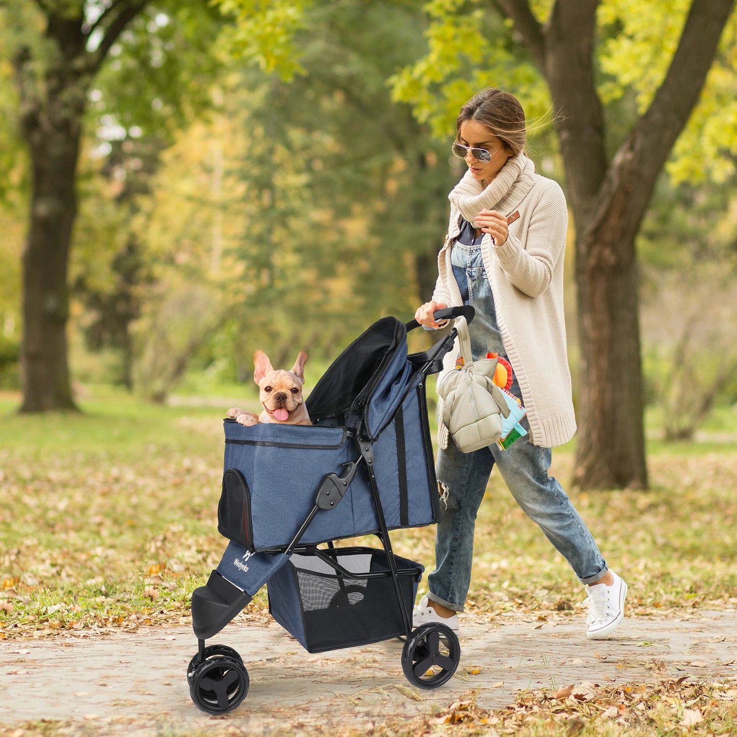 Foldable Luxury Pet Stroller – Three-Wheeled Universal Dog Cart for Outdoor Travel