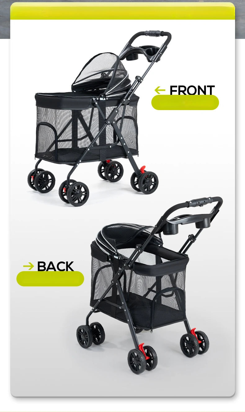 Breathable Pet Stroller – Lightweight Foldable Dog & Cat Carrier | Portable Ventilated Travel Stroller