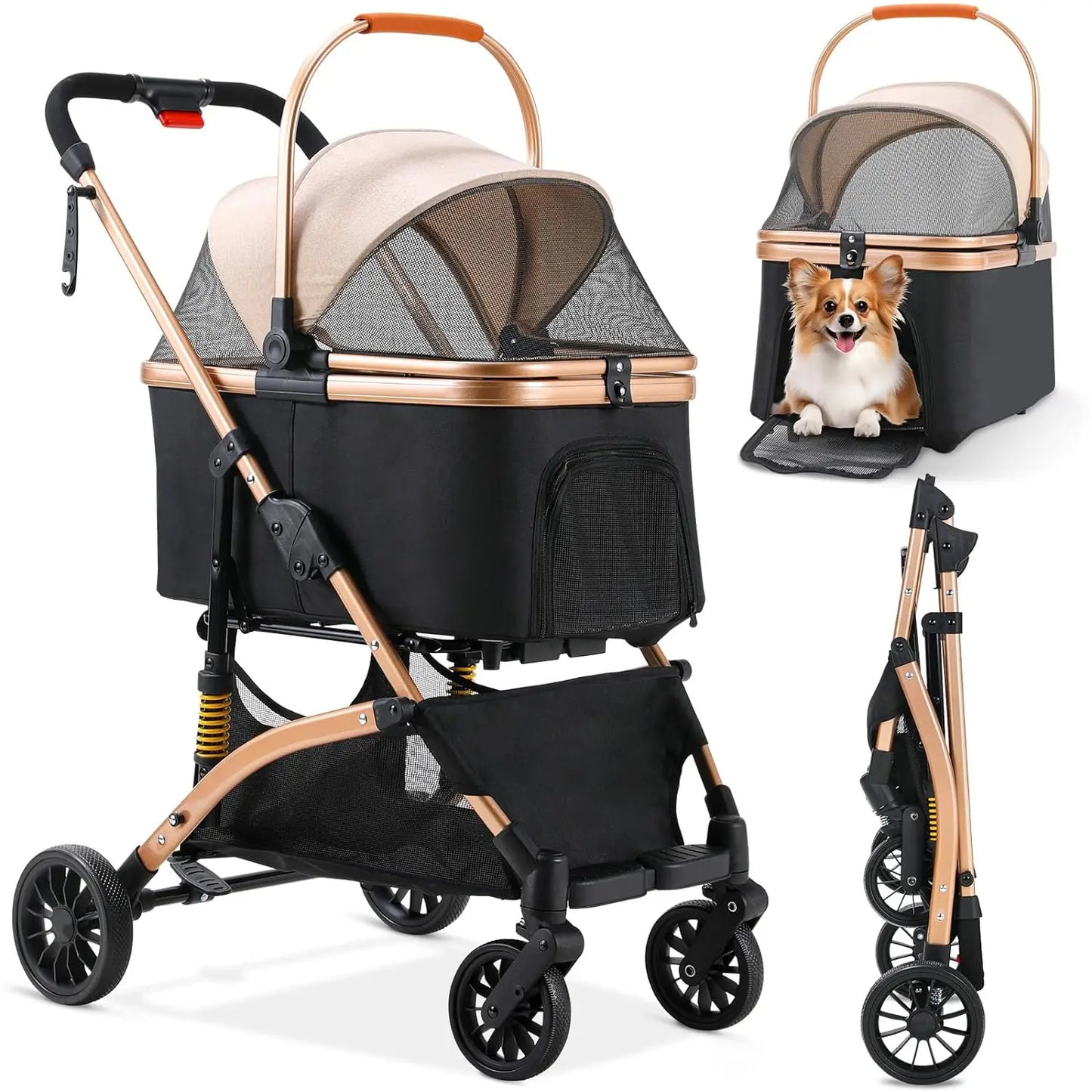 2 in 1 Dog Buggy & Cat Stroller – Foldable Pet Transport Box with 360° Rubber Wheels & Storage Basket