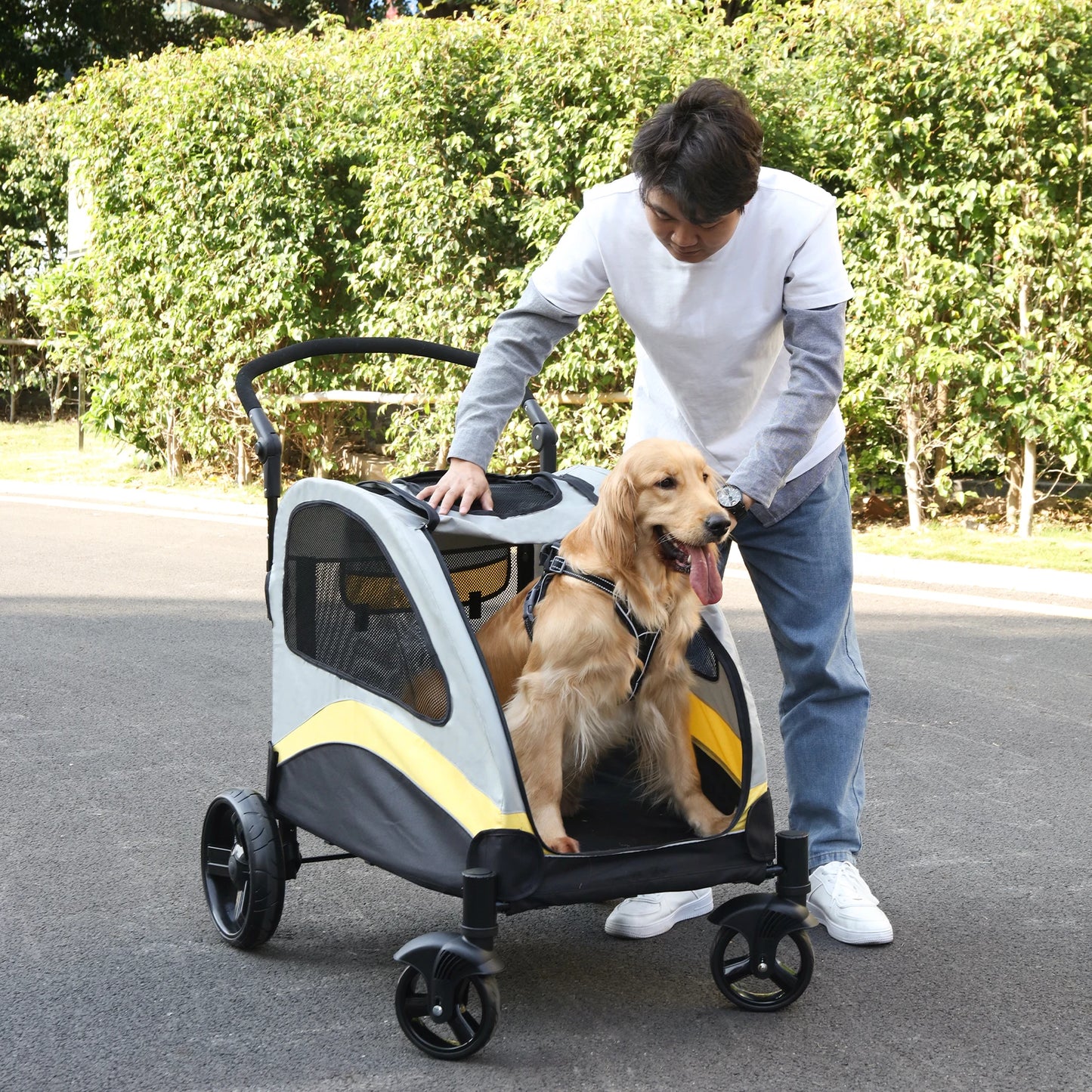 Ultra-Large Dog Stroller – 4-Wheel Foldable Pet Jogger Wagon | Outdoor Travel Cart up to 55kg