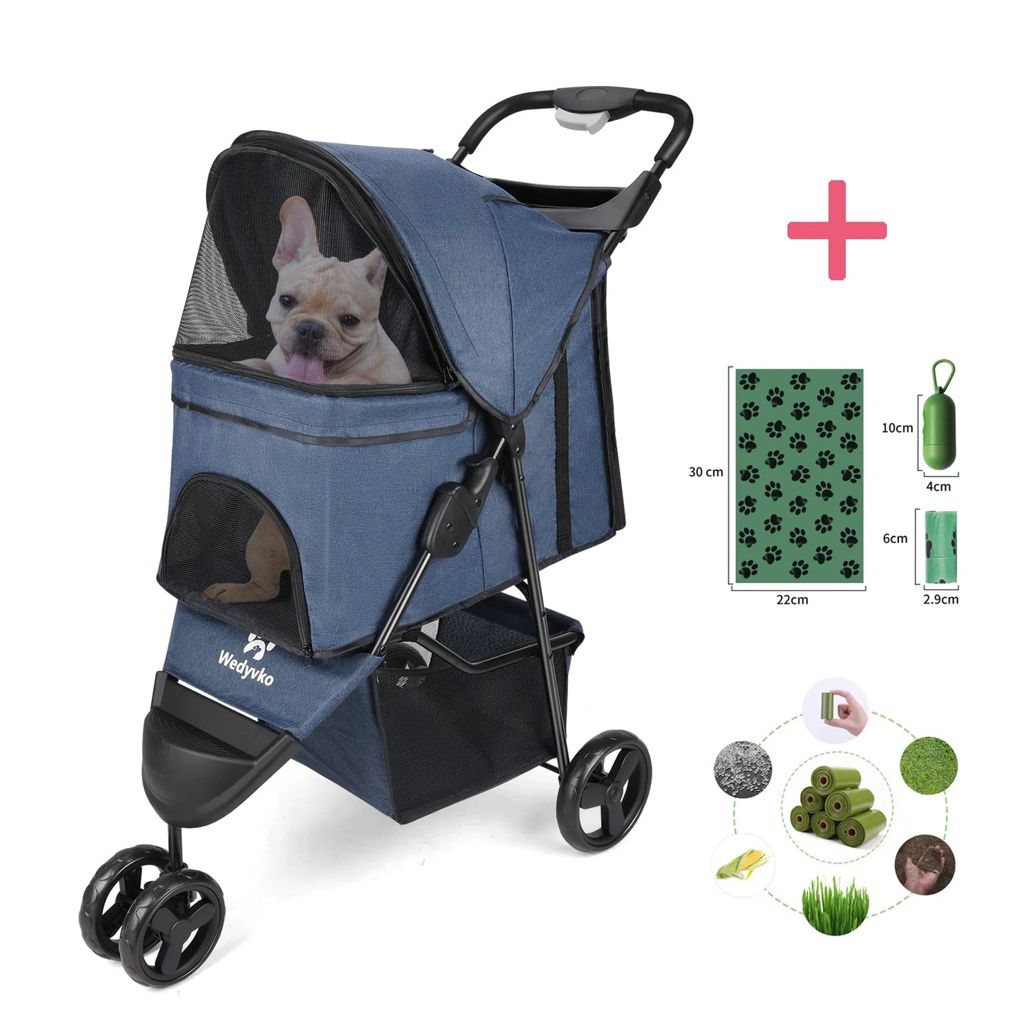 Foldable Luxury Pet Stroller – Three-Wheeled Universal Dog Cart for Outdoor Travel