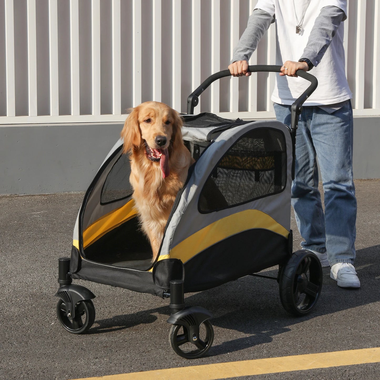 Ultra-Large Dog Stroller – 4-Wheel Foldable Pet Jogger Wagon | Outdoor Travel Cart up to 55kg