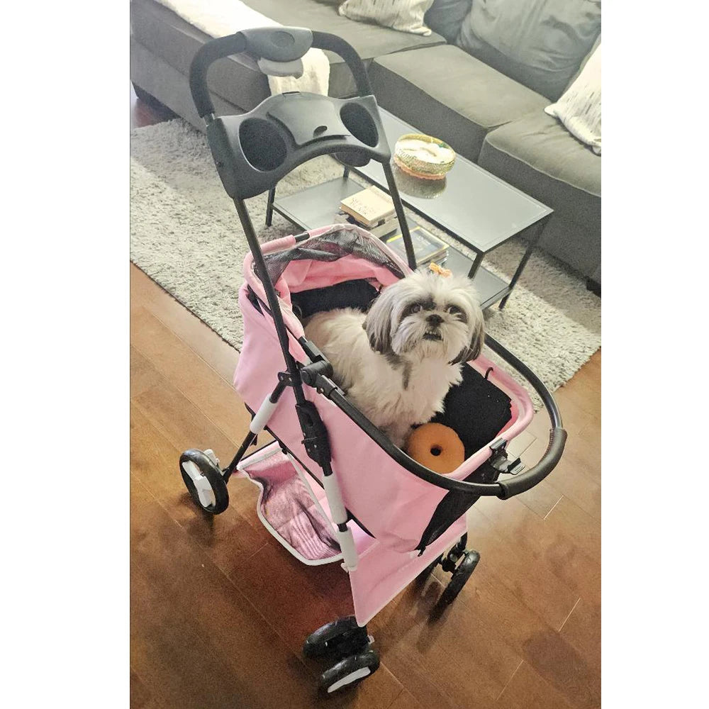 Lightweight Outdoor Pet Stroller – Foldable Breathable Dog & Cat Travel Pram with Universal Wheels