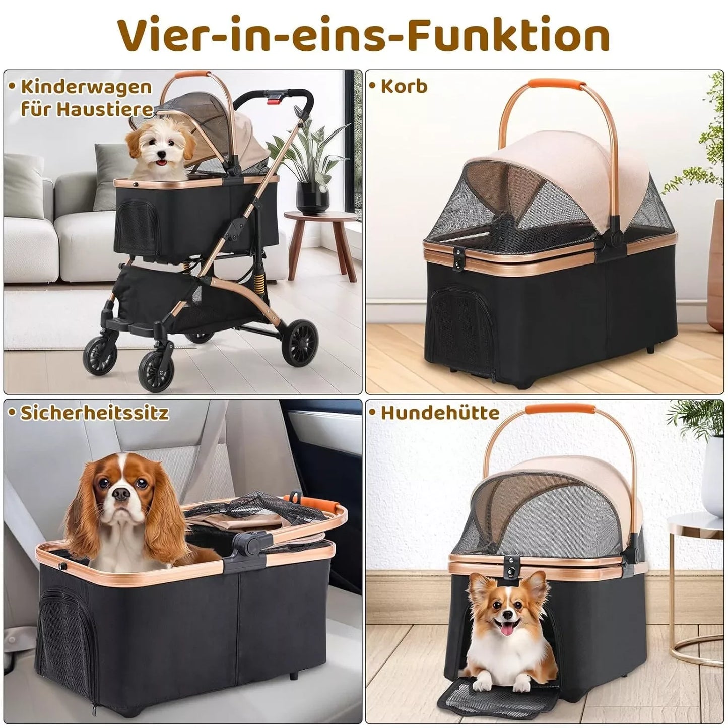 2 in 1 Dog Buggy & Cat Stroller – Foldable Pet Transport Box with 360° Rubber Wheels & Storage Basket