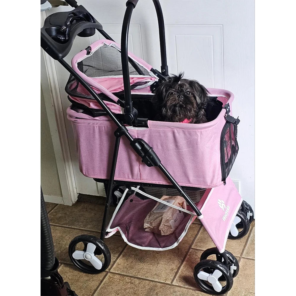 Lightweight Outdoor Pet Stroller – Foldable Breathable Dog & Cat Travel Pram with Universal Wheels