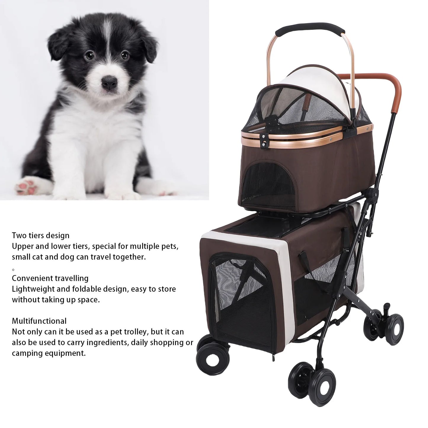 Double Pet Stroller – Lightweight Foldable 4-Wheel Dog & Cat Travel Carrier | Detachable Portable Pet Cart