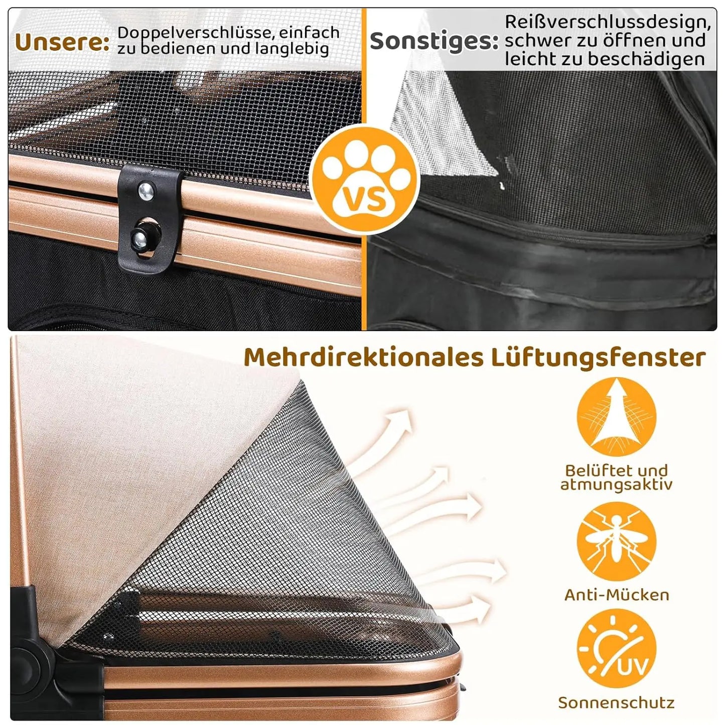 2 in 1 Dog Buggy & Cat Stroller – Foldable Pet Transport Box with 360° Rubber Wheels & Storage Basket