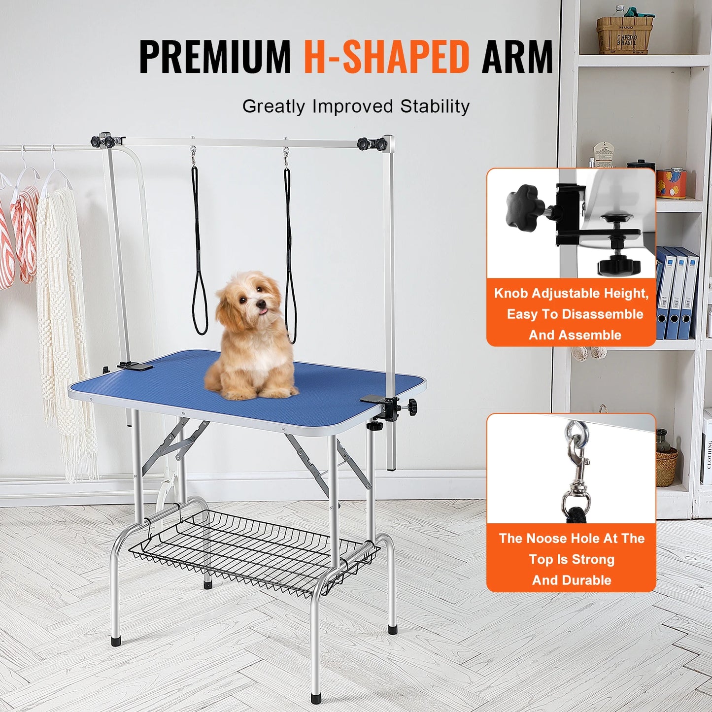 SucceBuy Pet Grooming Table – Foldable Dog Grooming Station with Dual Arms & Clamp for Small and Medium Pets