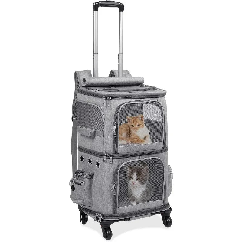 Double-Layer Pet Trolley Bag – Foldable Oxford Cloth Cat & Dog Travel Carrier with Large Space