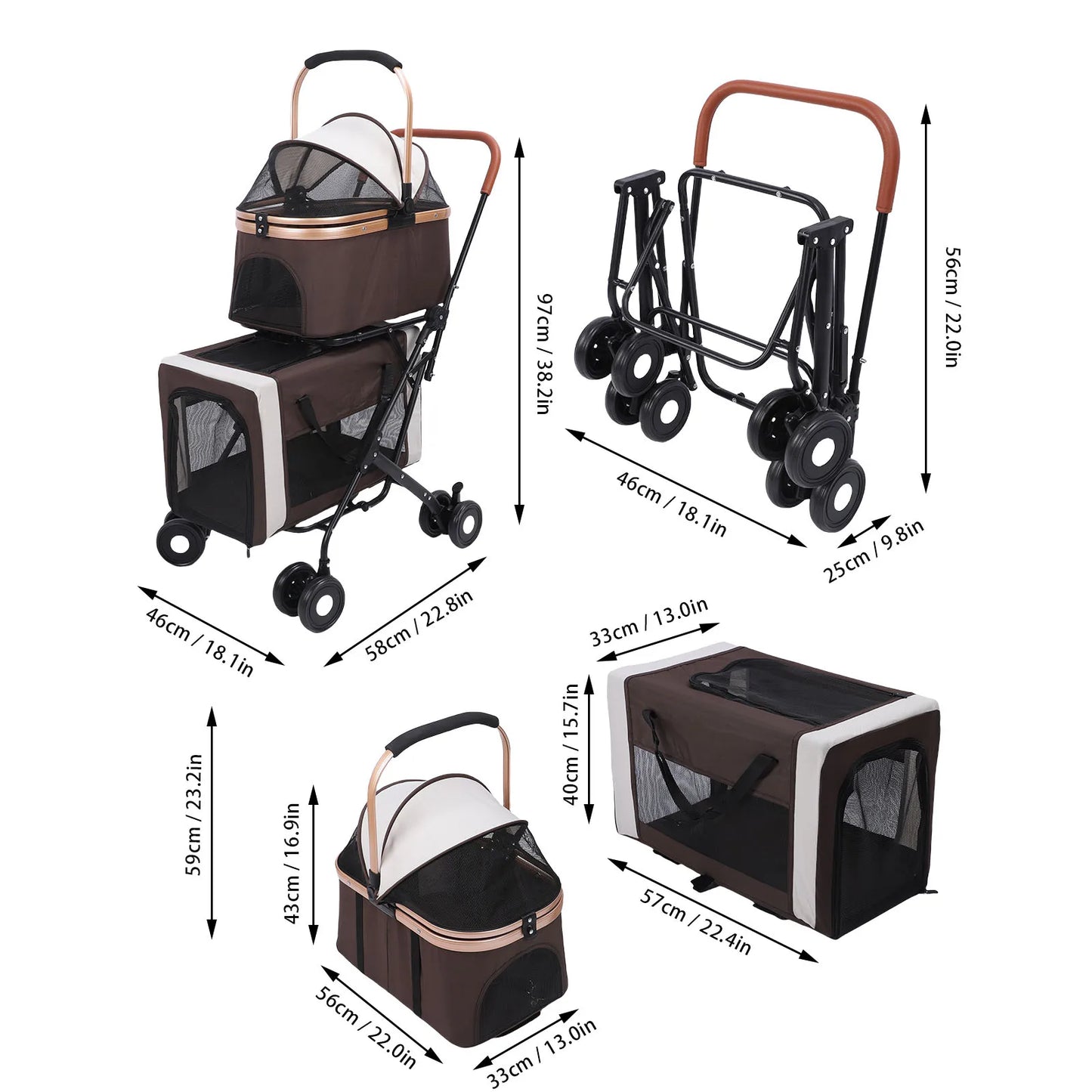 Double Pet Stroller – Lightweight Foldable 4-Wheel Dog & Cat Travel Carrier | Detachable Portable Pet Cart
