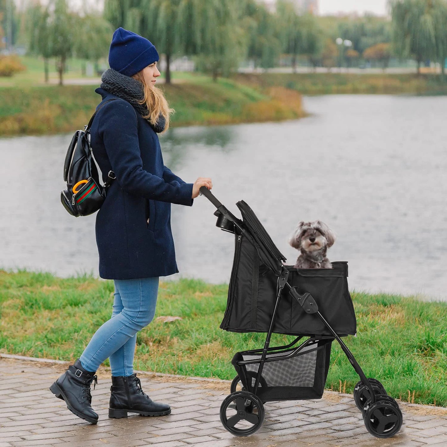 Lightweight Outdoor Pet Stroller – Foldable Breathable Dog & Cat Travel Pram with Universal Wheels