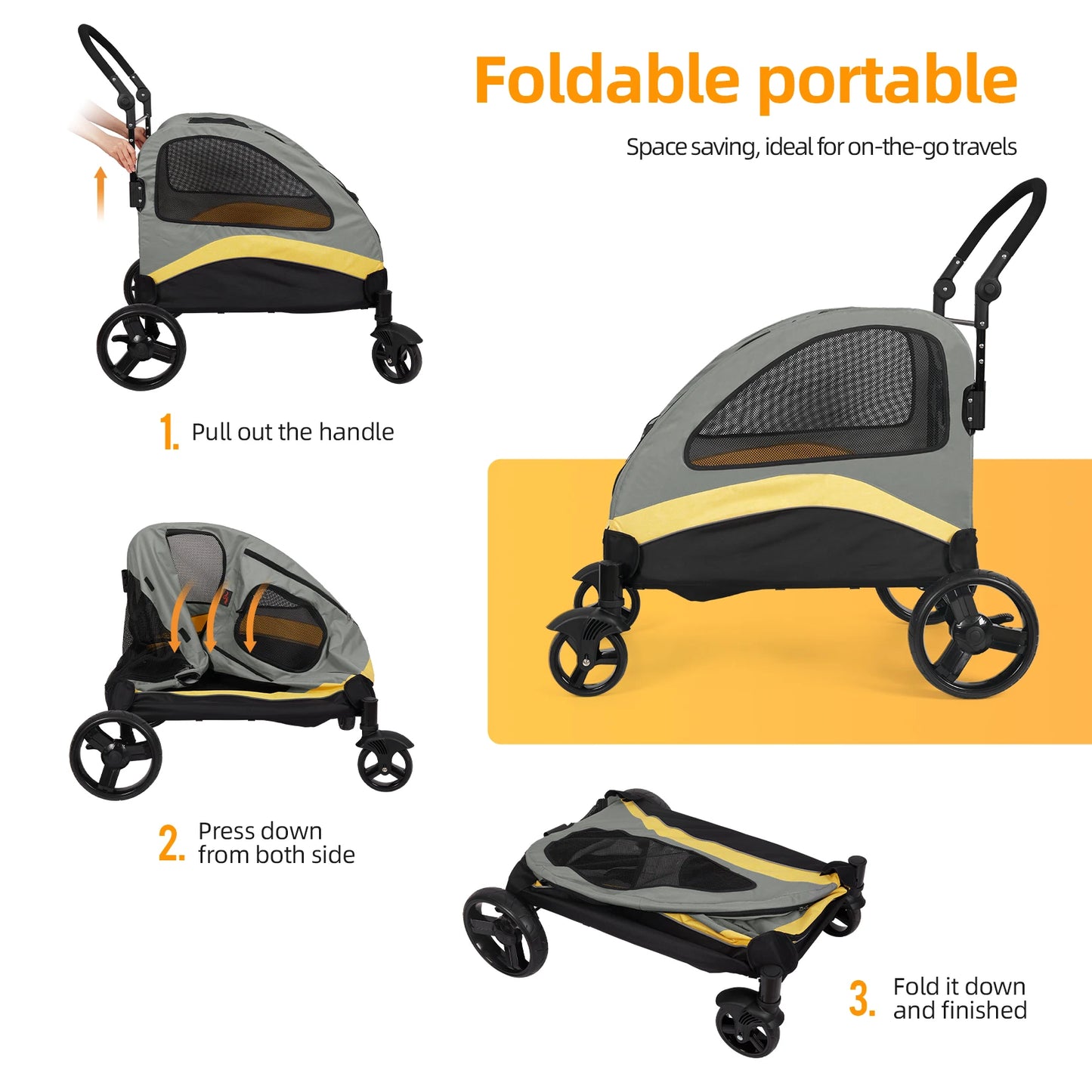 Ultra-Large Dog Stroller – 4-Wheel Foldable Pet Jogger Wagon | Outdoor Travel Cart up to 55kg