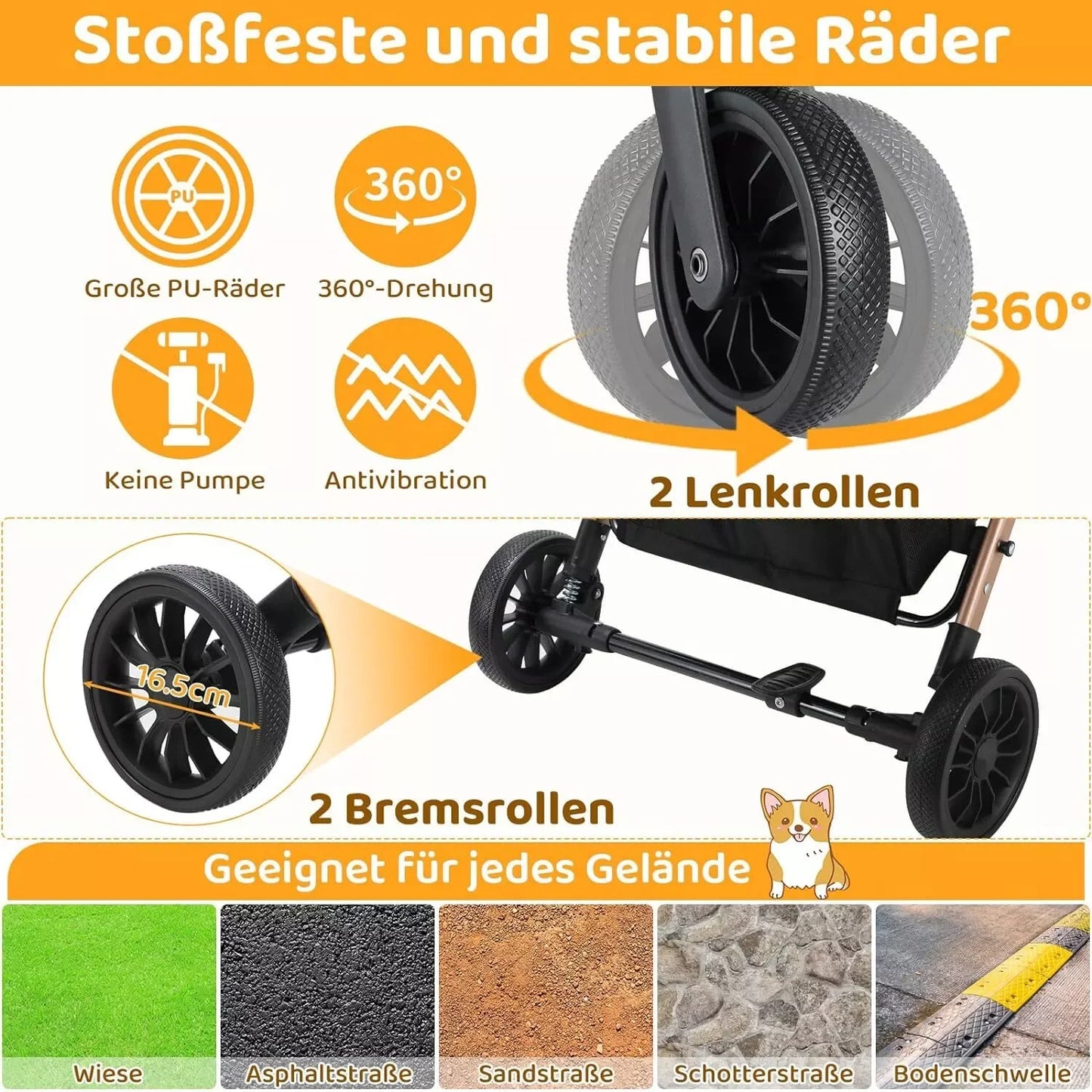 2 in 1 Dog Buggy & Cat Stroller – Foldable Pet Transport Box with 360° Rubber Wheels & Storage Basket
