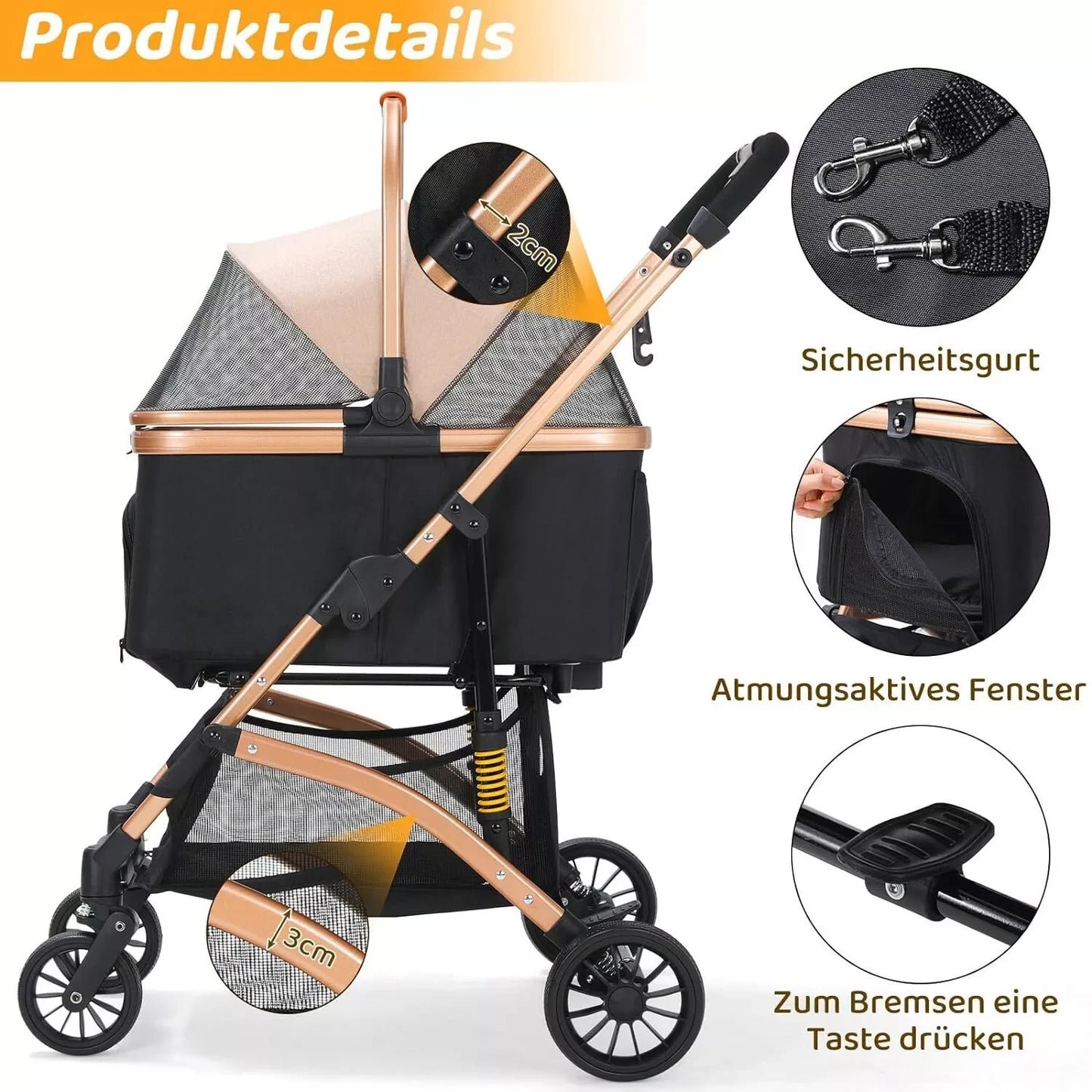 2 in 1 Dog Buggy & Cat Stroller – Foldable Pet Transport Box with 360° Rubber Wheels & Storage Basket