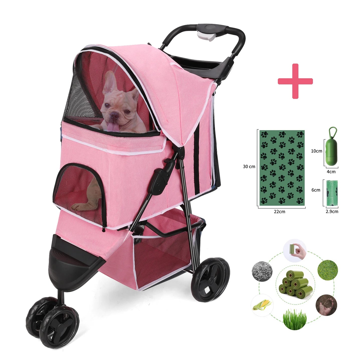 Foldable Luxury Pet Stroller – Three-Wheeled Universal Dog Cart for Outdoor Travel