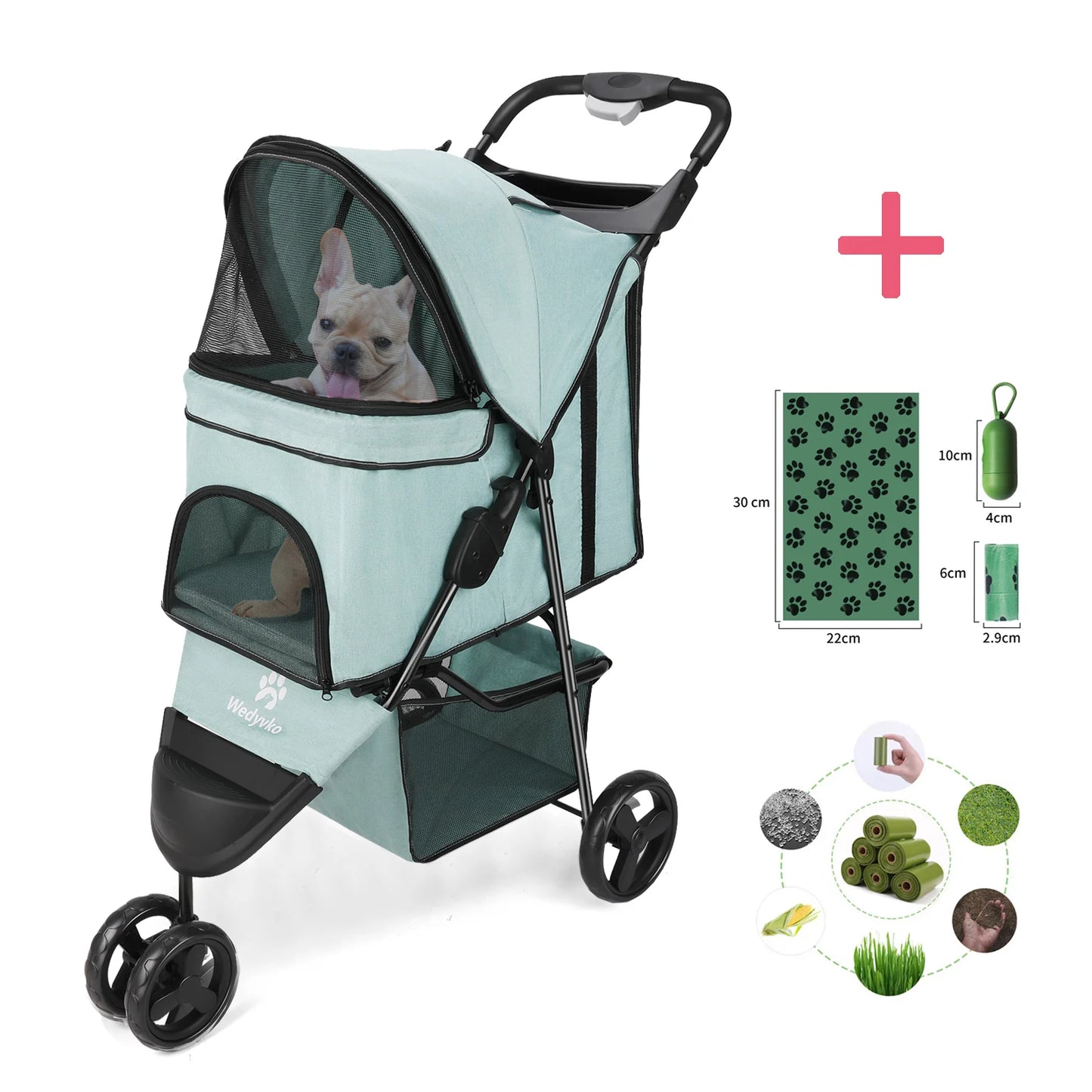 Foldable Luxury Pet Stroller – Three-Wheeled Universal Dog Cart for Outdoor Travel