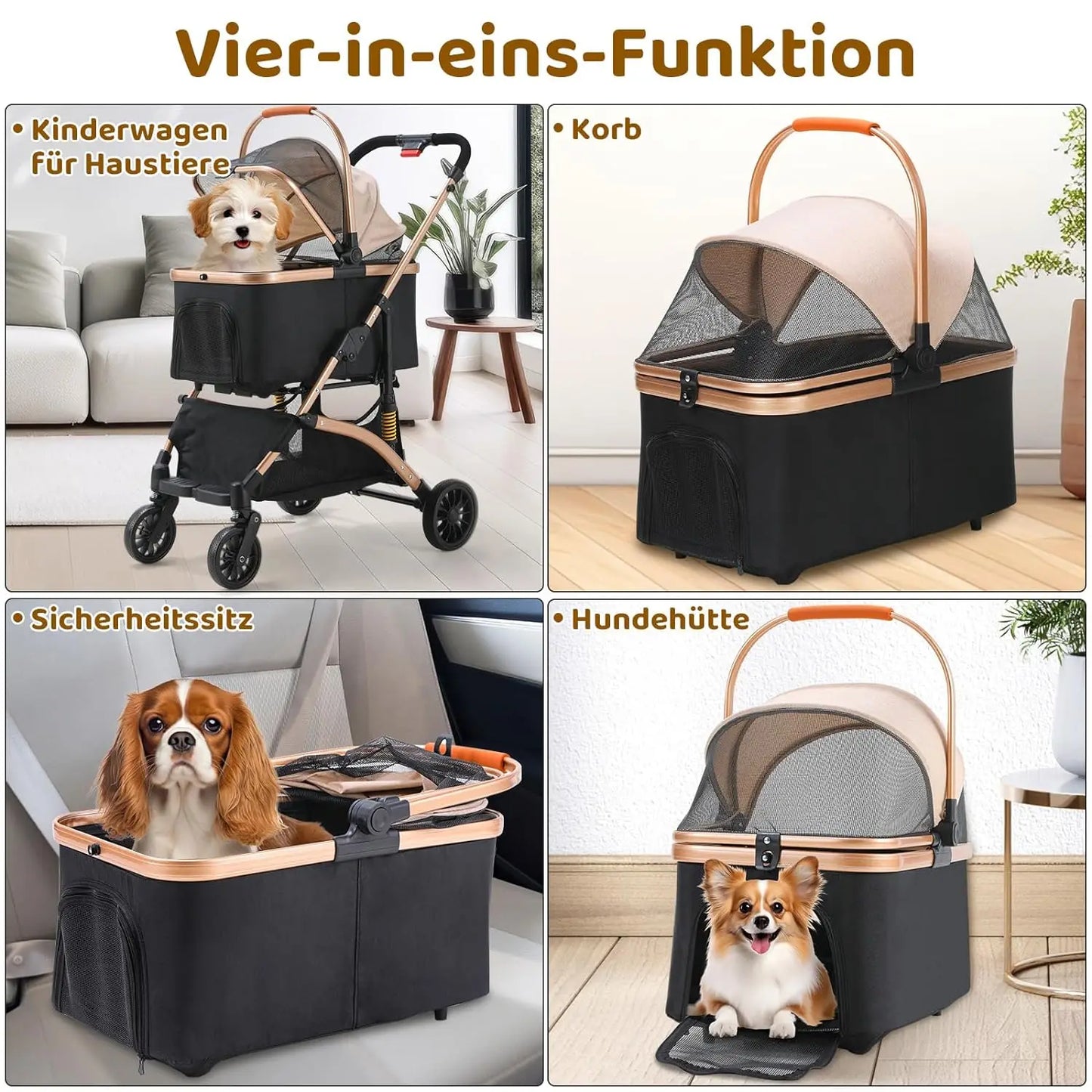 2 in 1 Dog Buggy & Cat Stroller – Foldable Pet Transport Box with 360° Rubber Wheels & Storage Basket