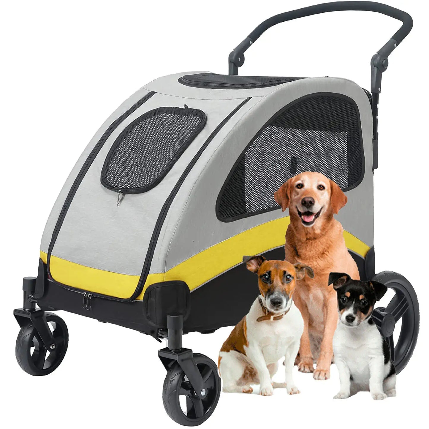 Ultra-Large Dog Stroller – 4-Wheel Foldable Pet Jogger Wagon | Outdoor Travel Cart up to 55kg