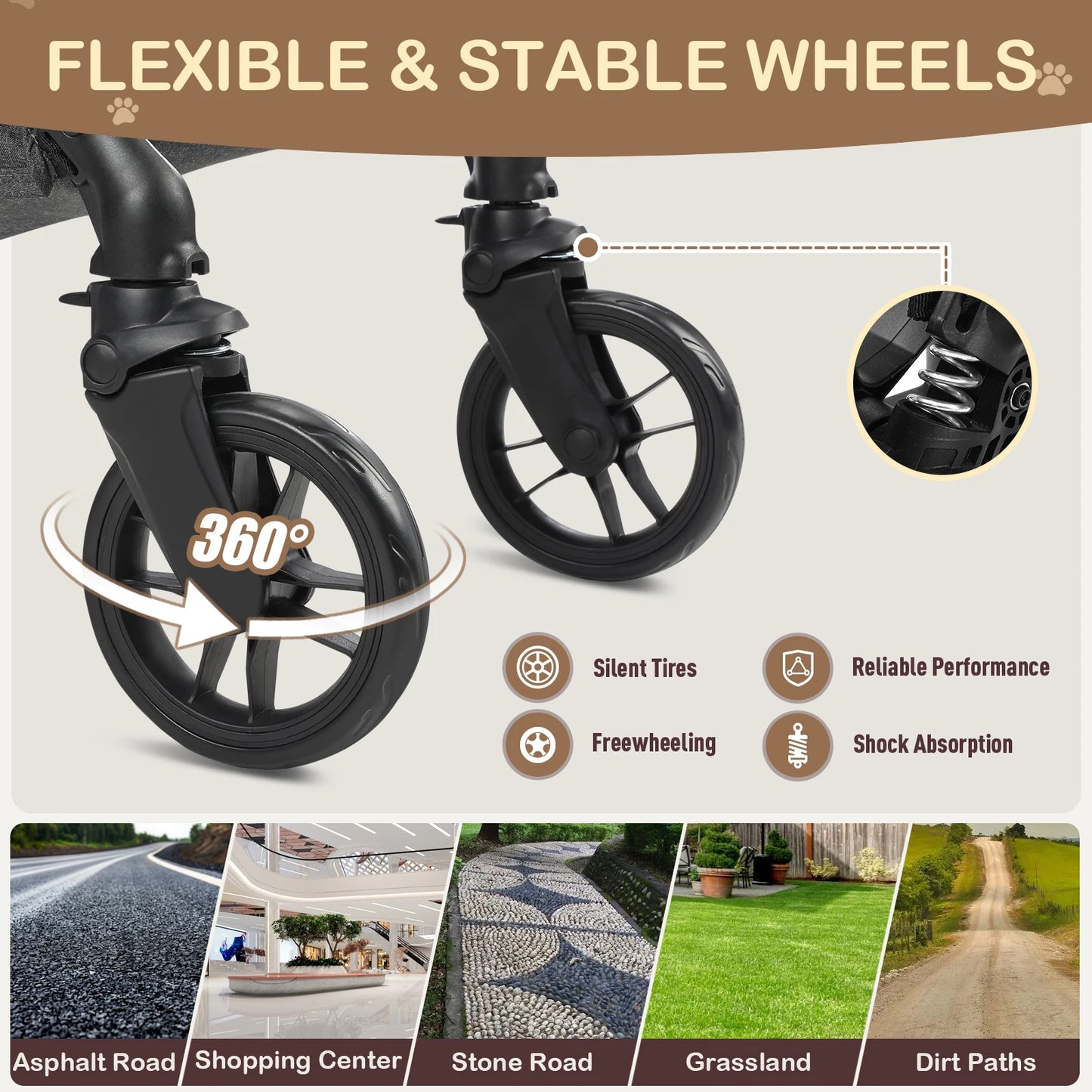 Foldable 4-Wheel Pet Stroller – Portable Dog & Cat Travel Carrier up to 50 lbs with Detachable Storage Bag