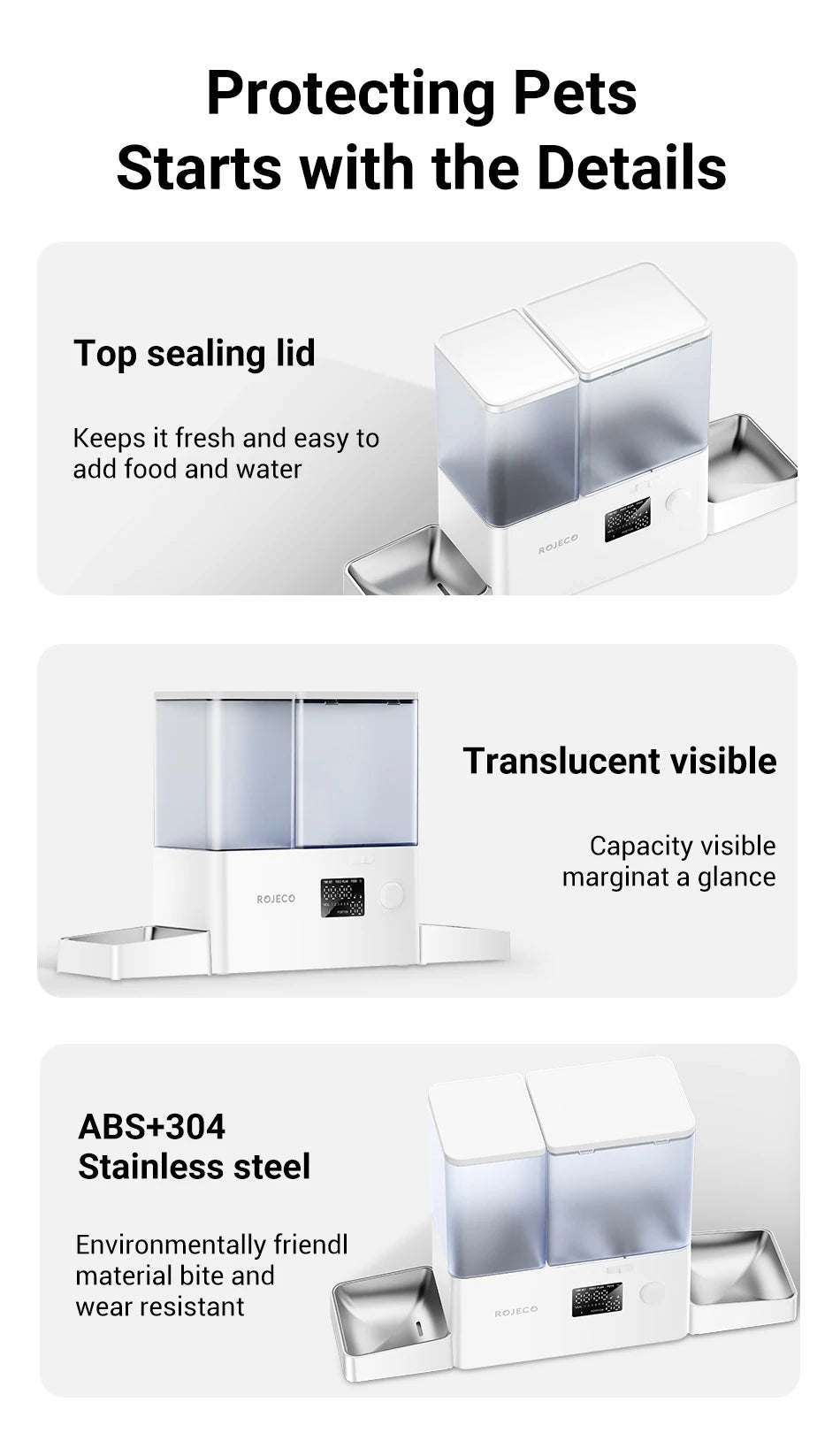 ROJECO 2-in-1 Automatic Pet Feeder & Water Fountain – 8.5L Dog Food Dispenser with Button Control