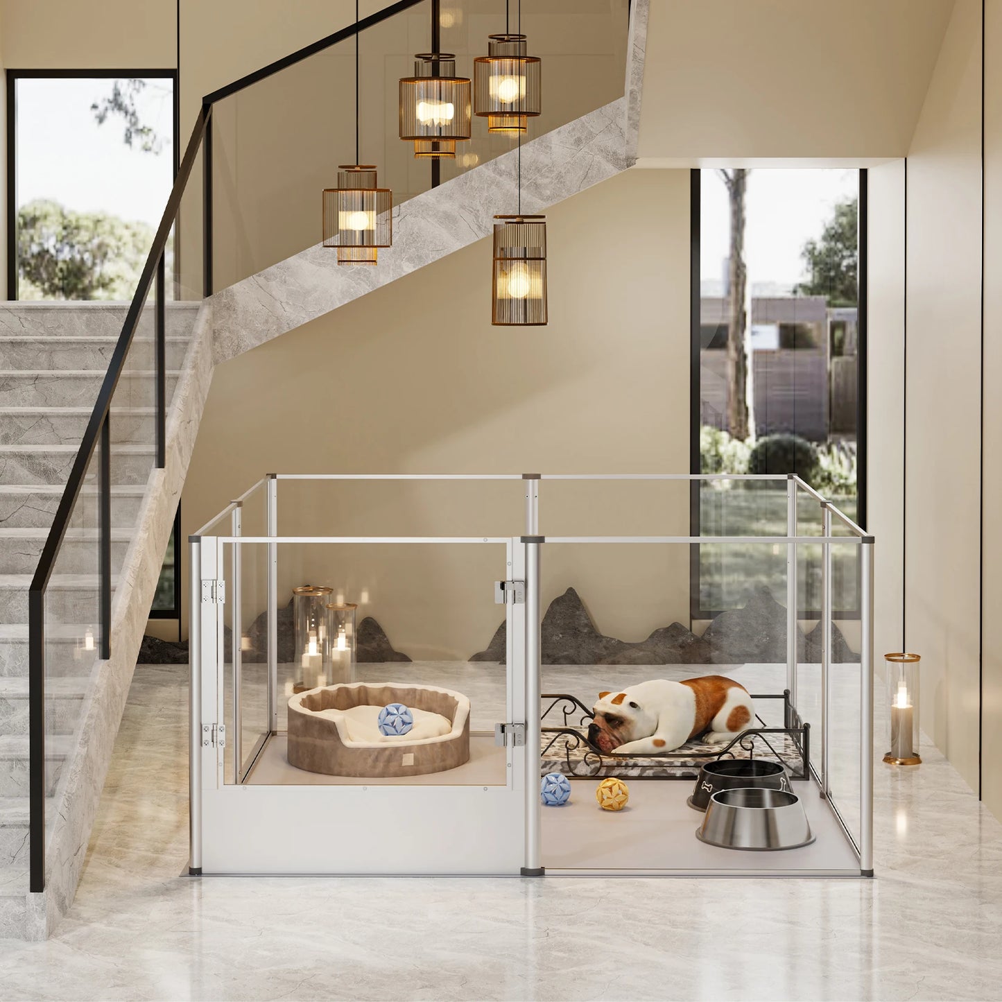 BingoPaw Clear Acrylic Dog Playpen – Transparent Pet Exercise Pen with Waterproof Whelping Pad for Cats & Puppies