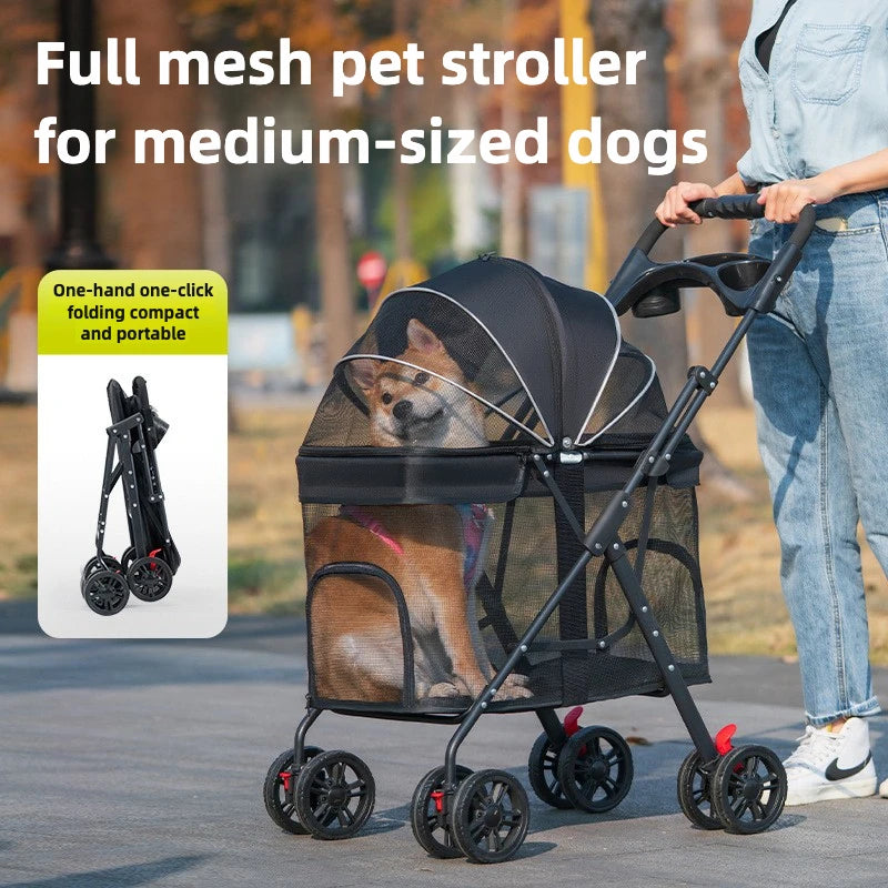 Breathable Pet Stroller – Lightweight Foldable Dog & Cat Carrier | Portable Ventilated Travel Stroller