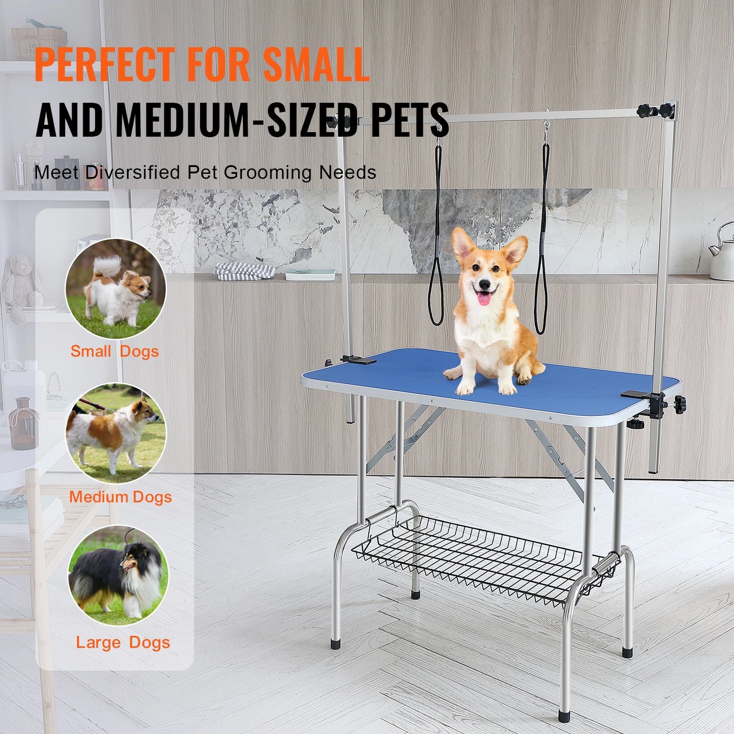 SucceBuy Pet Grooming Table – Foldable Dog Grooming Station with Dual Arms & Clamp for Small and Medium Pets