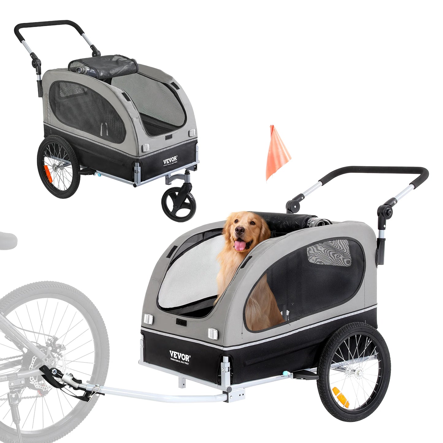 SucceBuy 2-in-1 Pet Stroller & Bike Trailer – Foldable Dog Cart with Reflectors, Wheels & Bicycle Coupler (88 lbs Capacity)