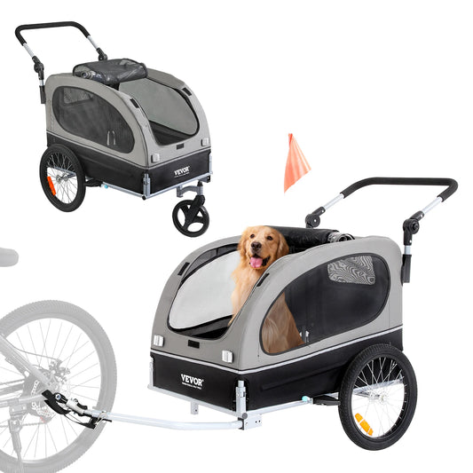 SucceBuy 2-in-1 Pet Stroller & Bike Trailer – Foldable Dog Cart with Reflectors, Wheels & Bicycle Coupler (88 lbs Capacity)