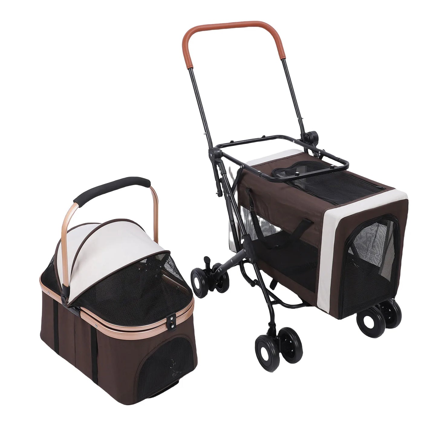 Double Pet Stroller – Lightweight Foldable 4-Wheel Dog & Cat Travel Carrier | Detachable Portable Pet Cart