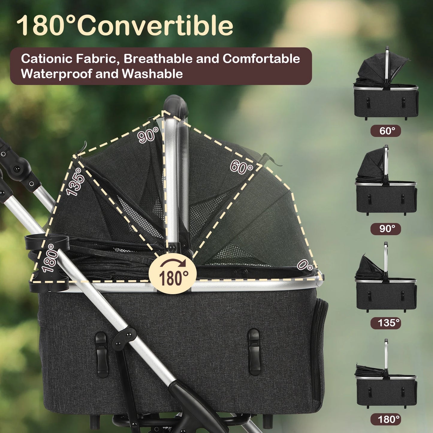 Foldable 4-Wheel Pet Stroller – Portable Dog & Cat Travel Carrier up to 50 lbs with Detachable Storage Bag