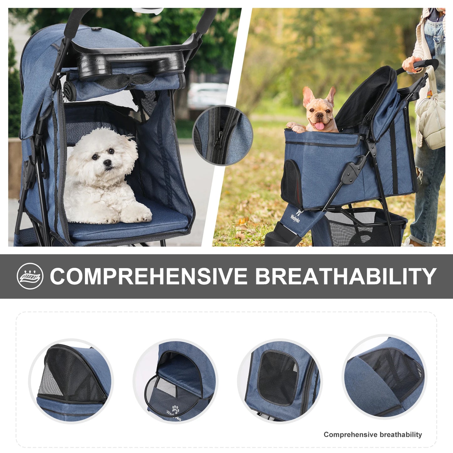 Foldable Luxury Pet Stroller – Three-Wheeled Universal Dog Cart for Outdoor Travel
