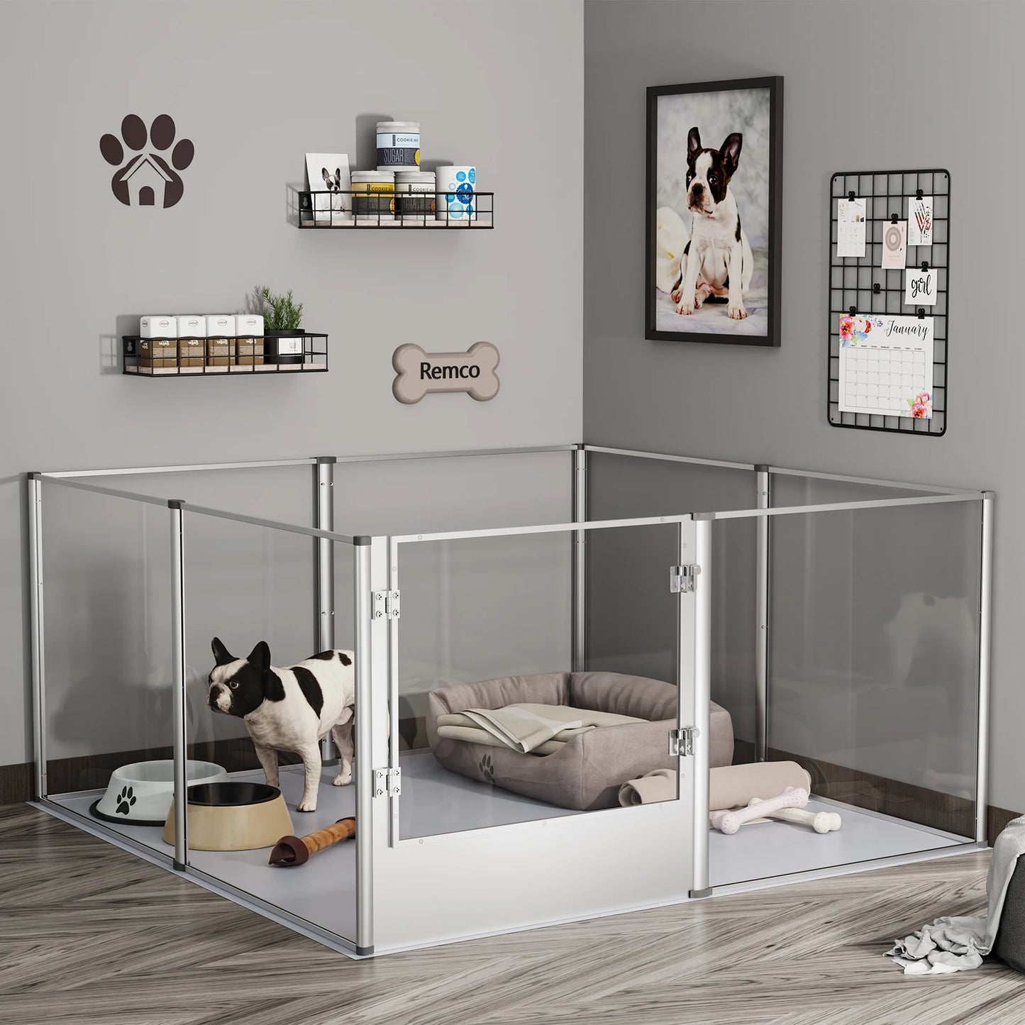 BingoPaw Clear Acrylic Dog Playpen – Transparent Pet Exercise Pen with Waterproof Whelping Pad for Cats & Puppies