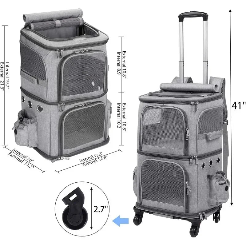 Double-Layer Pet Trolley Bag – Foldable Oxford Cloth Cat & Dog Travel Carrier with Large Space