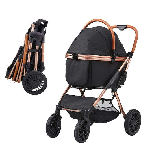 SucceBuy Foldable Pet Stroller – 66 lbs Dog & Puppy Carrier with Brakes and Storage Basket