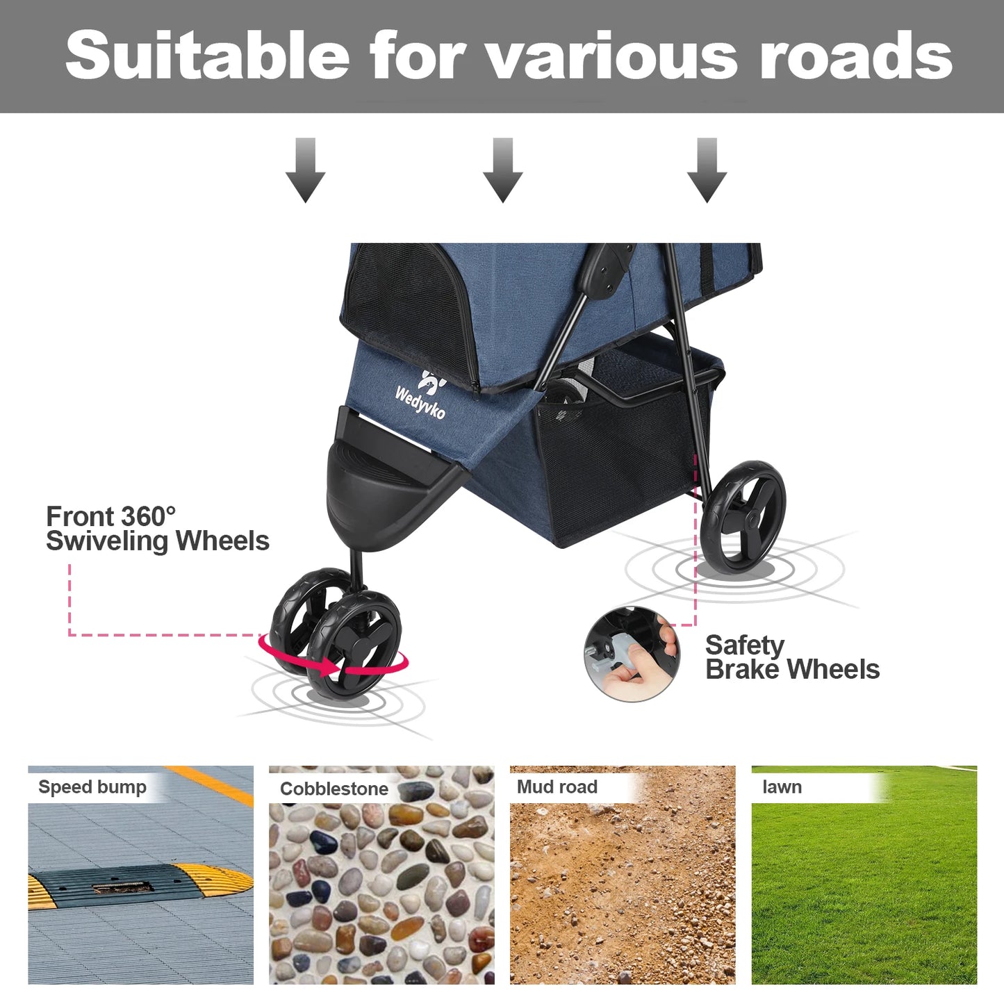 Foldable Luxury Pet Stroller – Three-Wheeled Universal Dog Cart for Outdoor Travel