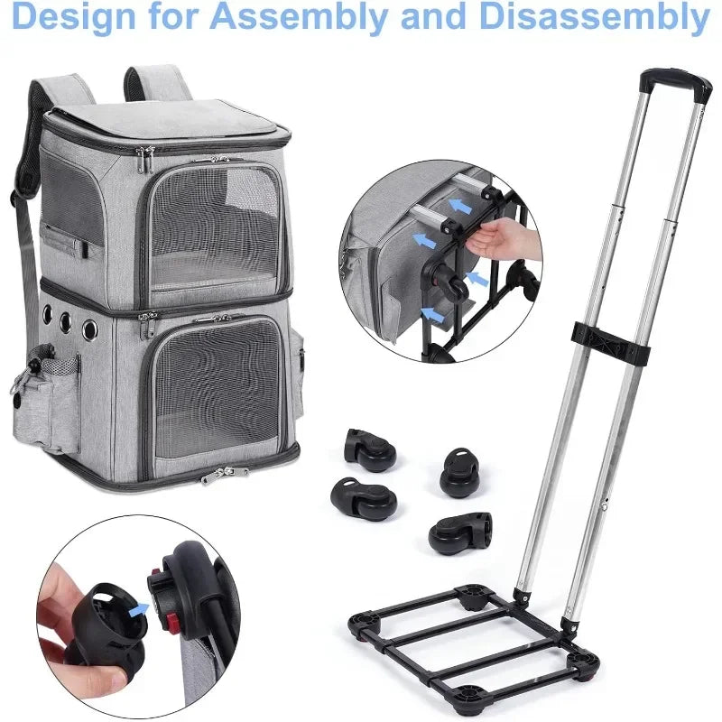 Double-Layer Pet Trolley Bag – Foldable Oxford Cloth Cat & Dog Travel Carrier with Large Space