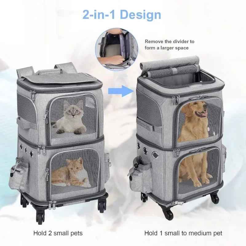 Double-Layer Pet Trolley Bag – Foldable Oxford Cloth Cat & Dog Travel Carrier with Large Space