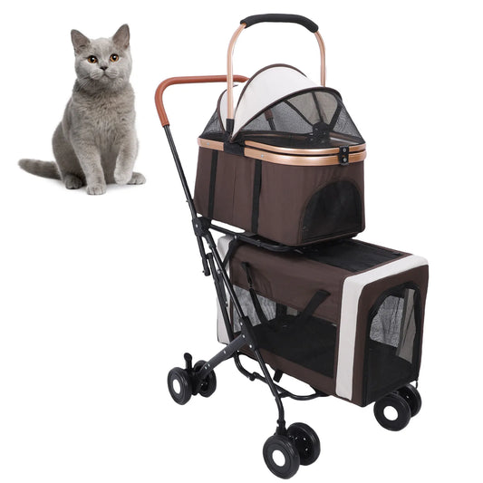 Double Pet Stroller – Lightweight Foldable 4-Wheel Dog & Cat Travel Carrier | Detachable Portable Pet Cart
