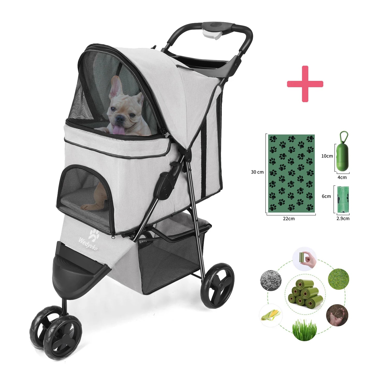 Foldable Luxury Pet Stroller – Three-Wheeled Universal Dog Cart for Outdoor Travel